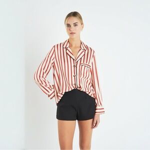 ENGLISH FACTORY Striped Satin Button-Up Shirt